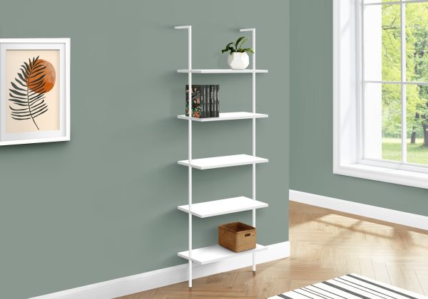 BOOKCASE - 72"H LADDER WHITE / WHITE METAL