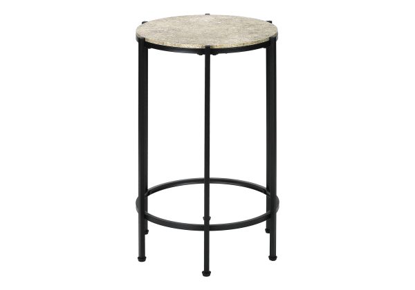 ACCENT TABLE - 24"H / CREAM STONE / BLACK METAL