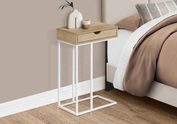 ACCENT TABLE - 25"H / NATURAL / WHITE METAL