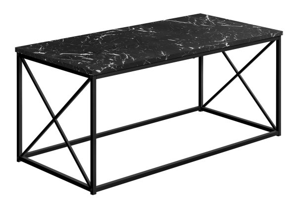 COFFEE TABLE - 40"L / BLACK MARBLE / BLACK METAL
