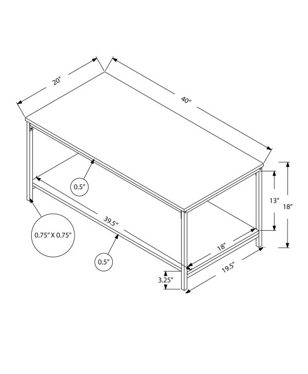 COFFEE TABLE - 40"L / DARK TAUPE / BLACK METAL