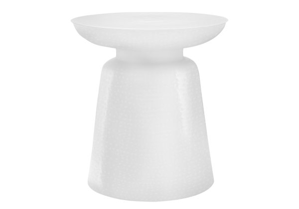 ACCENT TABLE - 22"H / WHITE TEXTURED IRON METAL DRUM END