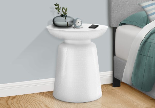 ACCENT TABLE - 22"H / WHITE TEXTURED IRON METAL DRUM END