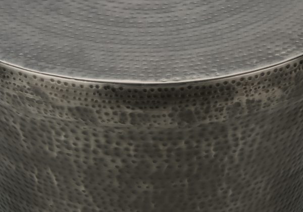 ACCENT TABLE - 22"H / SILVER GREY IRON METAL DRUM END
