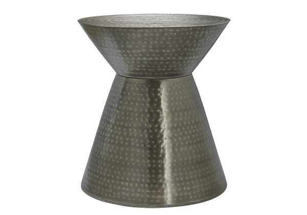 ACCENT TABLE - 22"H / SILVER GREY IRON METAL DRUM END