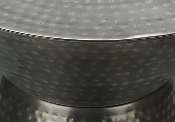 ACCENT TABLE - 22"H / SILVER GREY IRON METAL DRUM END