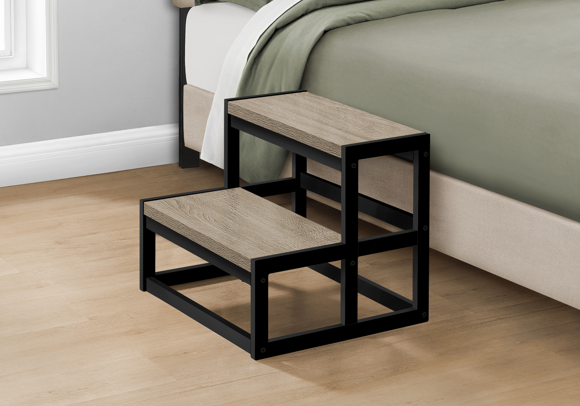 LADDER - 2 STEP STOOL / DARK TAUPE / BLACK METAL