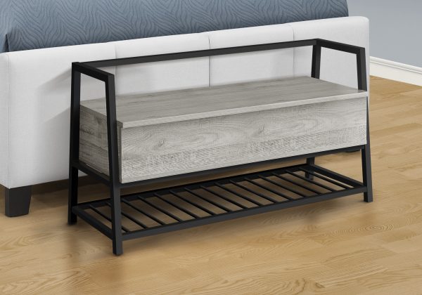 BENCH - 42"L / GREY STORAGE / BLACK METAL