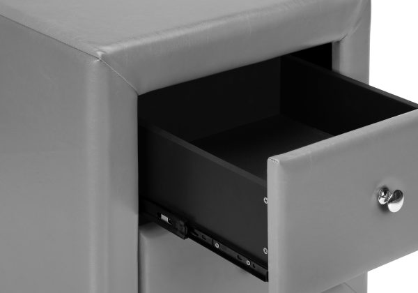 NIGHTSTAND - 21"H / GREY LEATHER-LOOK