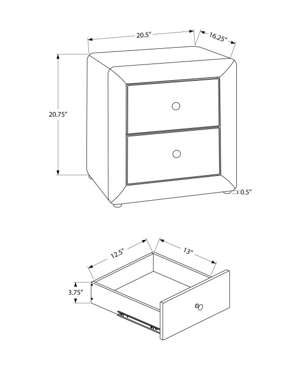 NIGHTSTAND - 21"H / BLACK LEATHER-LOOK