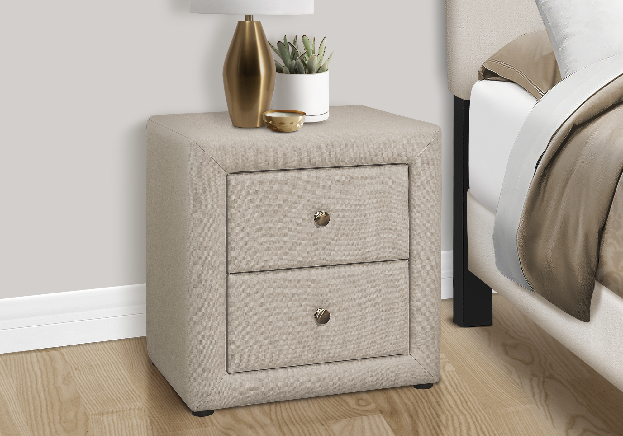 NIGHTSTAND - 21"H / BEIGE LINEN