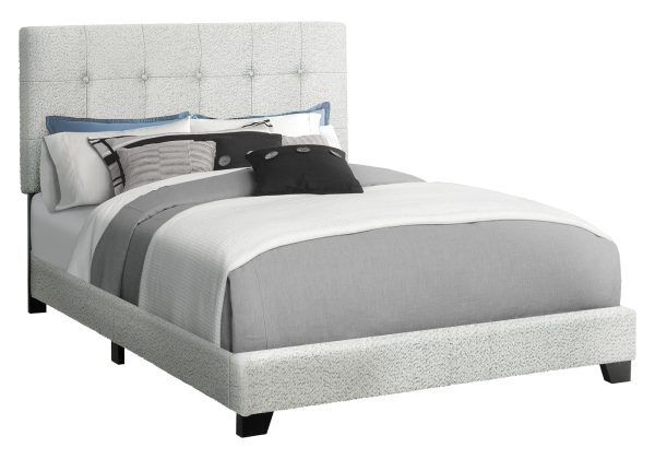 BED - FULL SIZE / LIGHT GREY BOUCLE FABRIC