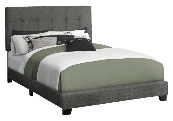 BED - FULL SIZE / DARK GREY BOUCLE FABRIC