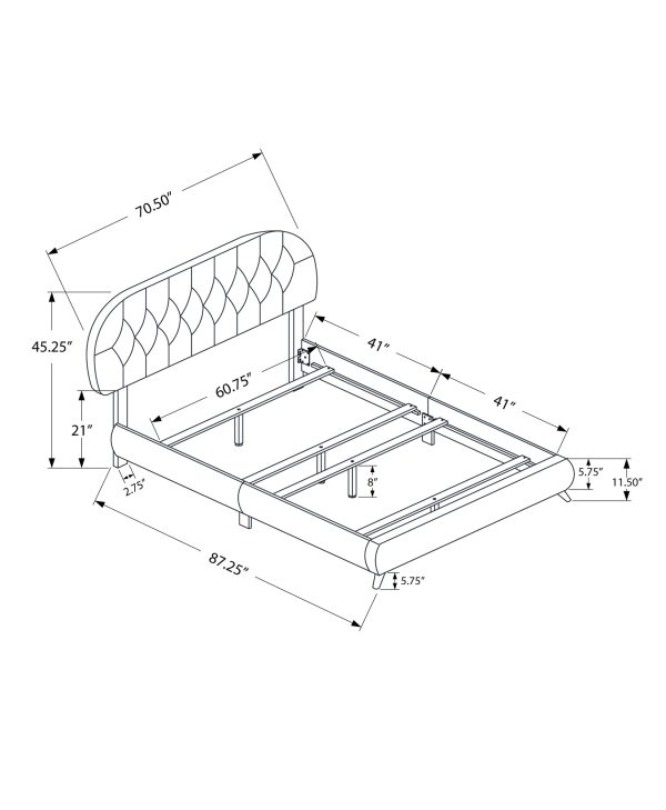 BED - QUEEN SIZE / BROWN LEATHER-LOOK WITH WOOD LEGS