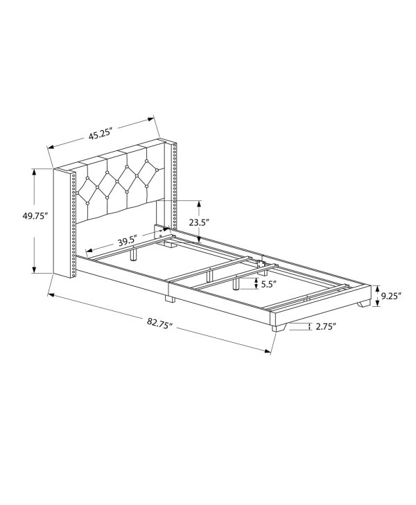 BED - TWIN SIZE / GREY LINEN WITH CHROME TRIM