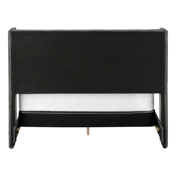 BED - QUEEN SIZE / DARK GREY VELVET WITH CHROME TRIM