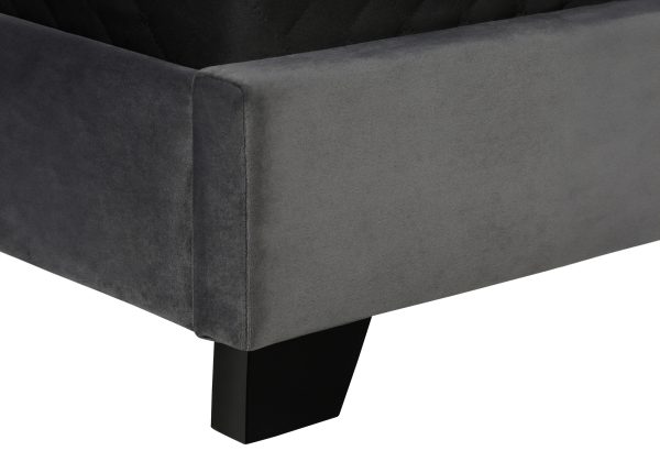 BED - QUEEN SIZE / DARK GREY VELVET WITH CHROME TRIM