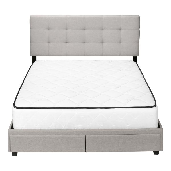 BED - QUEEN SIZE / GREY LINEN WITH 2 STORAGE DRAWERS