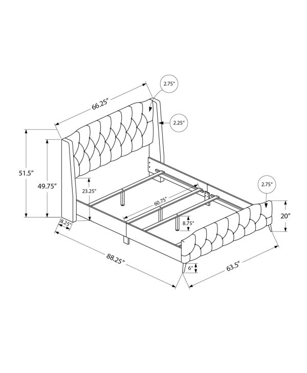 BED - QUEEN SIZE / GREY LINEN WITH CHROME METAL LEGS