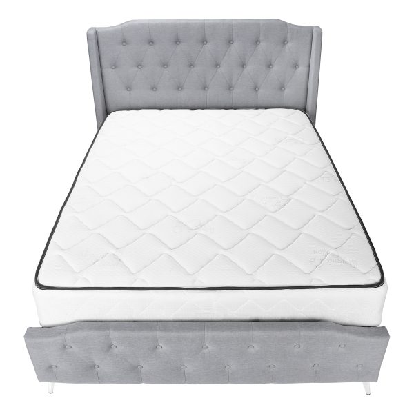 BED - QUEEN SIZE / GREY LINEN WITH CHROME METAL LEGS