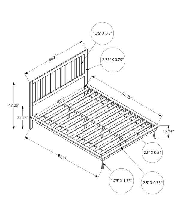 BED - QUEEN SIZE / BLACK SOLID WOOD PLATFORM