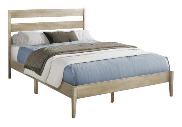 BED - QUEEN SIZE / GREY SOLID WOOD PLATFORM