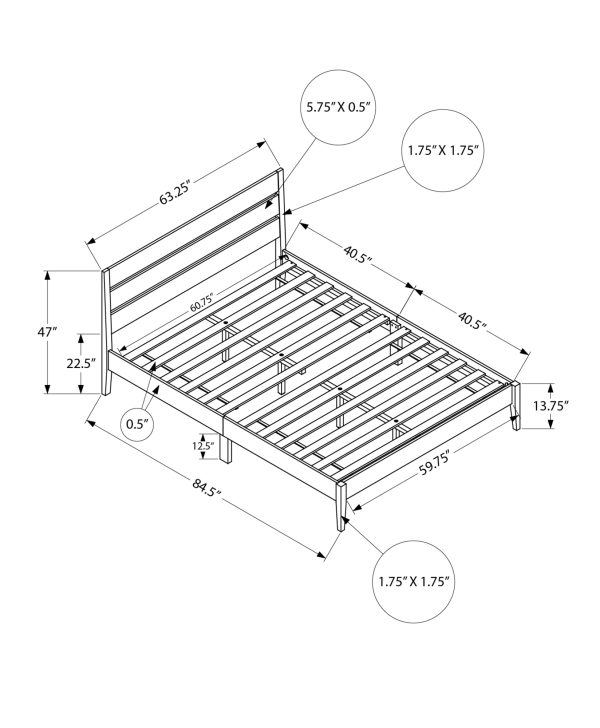 BED - QUEEN SIZE / GREY SOLID WOOD PLATFORM