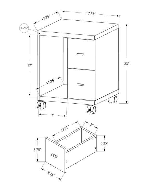 OFFICE CABINET - DARK TAUPE WITH 2 DRAWERS ON CASTORS