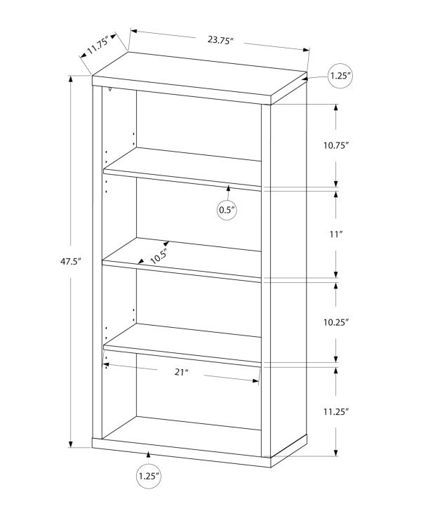 BOOKCASE - 48"H / WHITE WITH ADJUSTABLE SHELVES