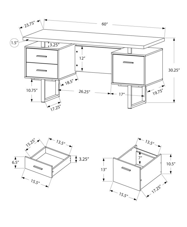 COMPUTER DESK - 60"L / ESPRESSO / SILVER METAL