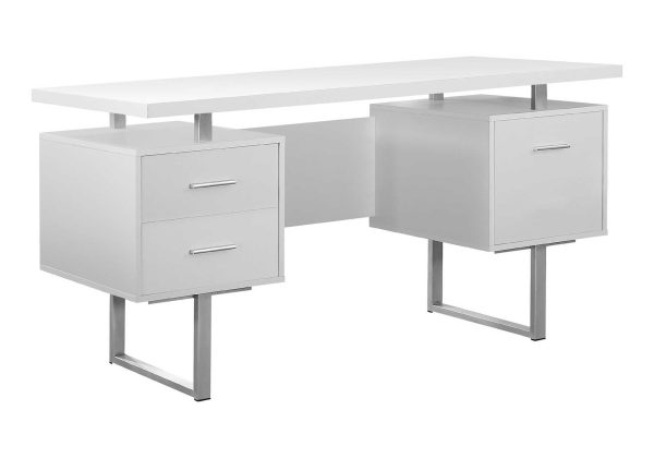 COMPUTER DESK - 60"L / WHITE / SILVER METAL