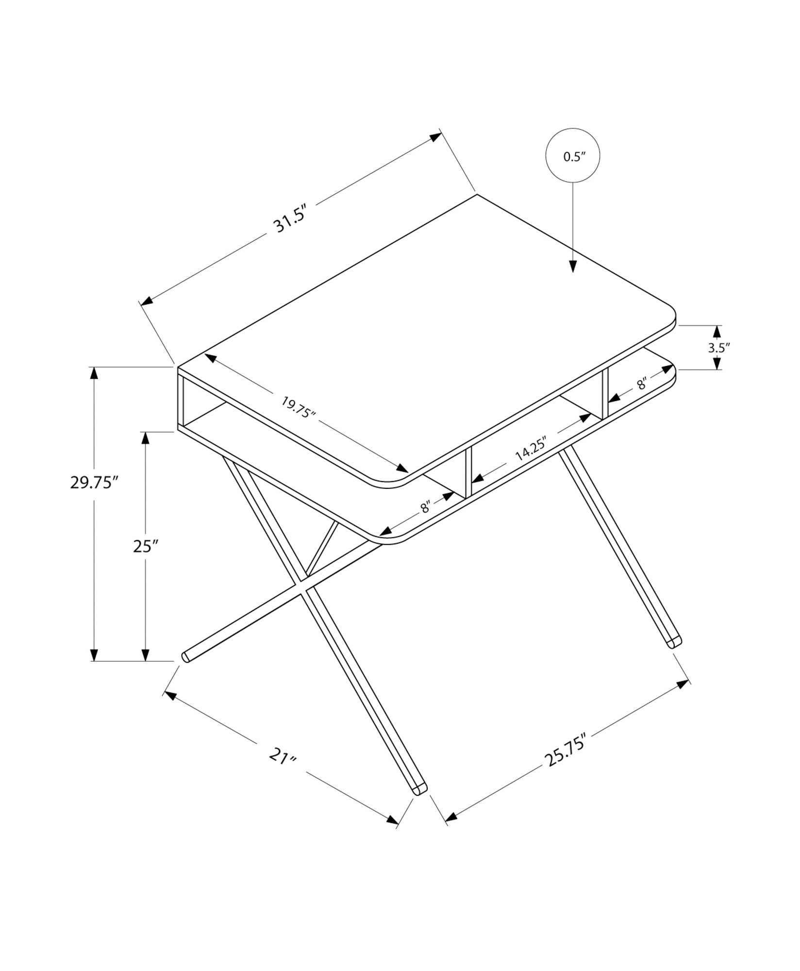 COMPUTER DESK - 31"L / WHITE TOP / SILVER METAL