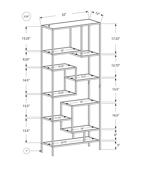 BOOKCASE - 72"H / SILVER METAL WITH TEMPERED GLASS