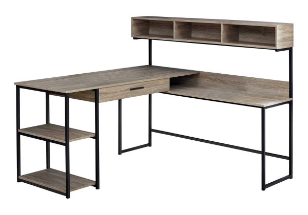 COMPUTER DESK - DARK TAUPE / BLACK METAL CORNER