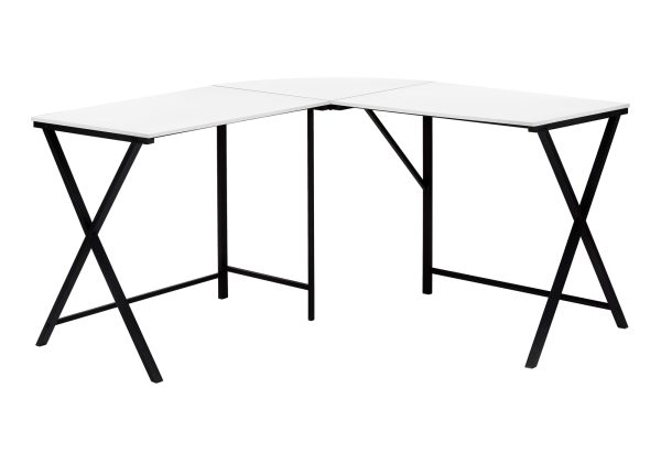COMPUTER DESK - 55"L / WHITE TOP / BLACK METAL CORNER