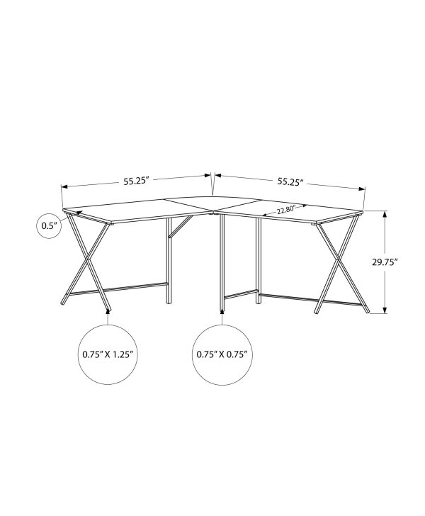 COMPUTER DESK - 55"L / WHITE TOP / BLACK METAL CORNER