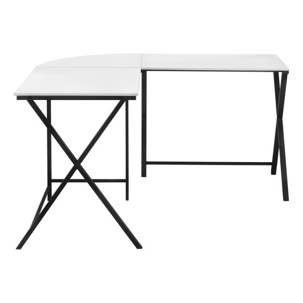 COMPUTER DESK - 55"L / WHITE TOP / BLACK METAL CORNER