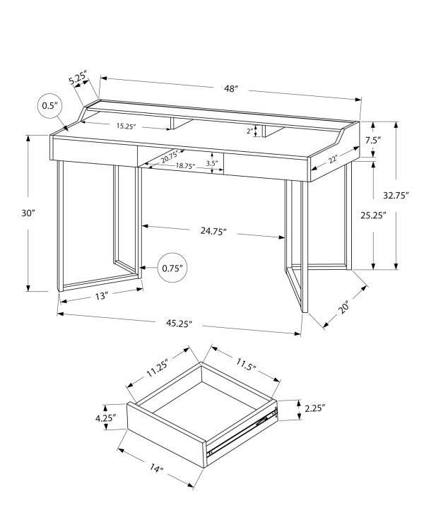 COMPUTER DESK - 48"L / WHITE / SILVER METAL
