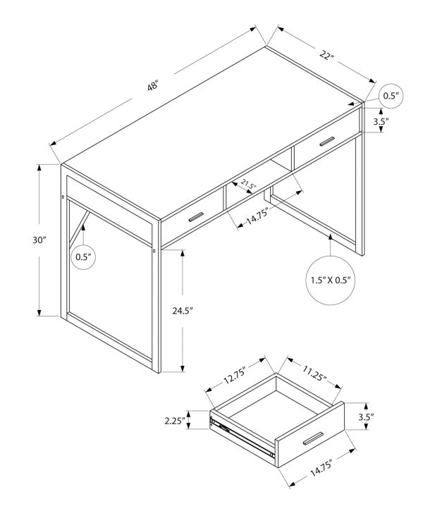 COMPUTER DESK - 48"L / DARK TAUPE / BLACK METAL