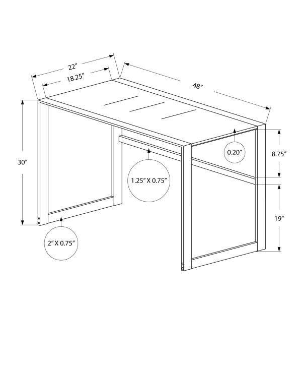 COMPUTER DESK - 48"L / SILVER METAL/ WHITE TEMPERED GLASS
