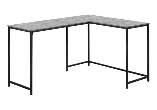 COMPUTER DESK - 58"L/ GREY STONE-LOOK/ BLACK METAL CORNER