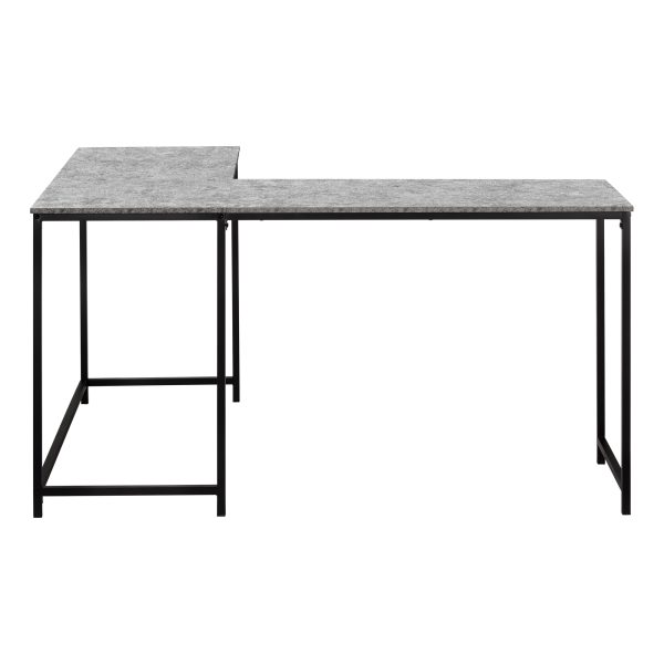 COMPUTER DESK - 58"L/ GREY STONE-LOOK/ BLACK METAL CORNER