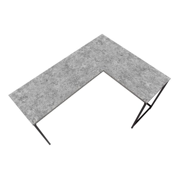 COMPUTER DESK - 58"L/ GREY STONE-LOOK/ BLACK METAL CORNER