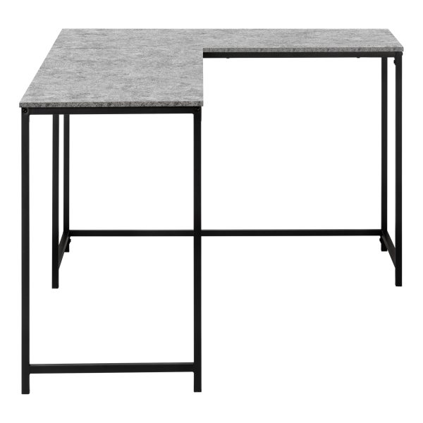 COMPUTER DESK - 58"L/ GREY STONE-LOOK/ BLACK METAL CORNER