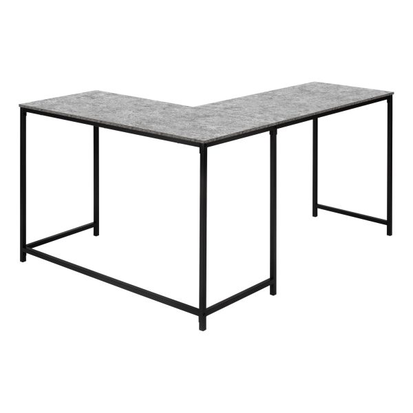 COMPUTER DESK - 58"L/ GREY STONE-LOOK/ BLACK METAL CORNER