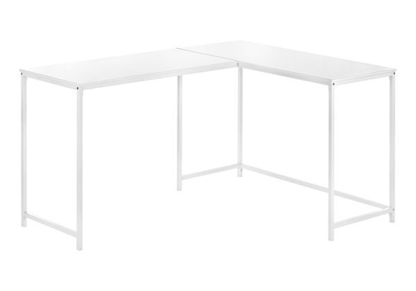 COMPUTER DESK - 58"L / WHITE TOP / WHITE METAL CORNER