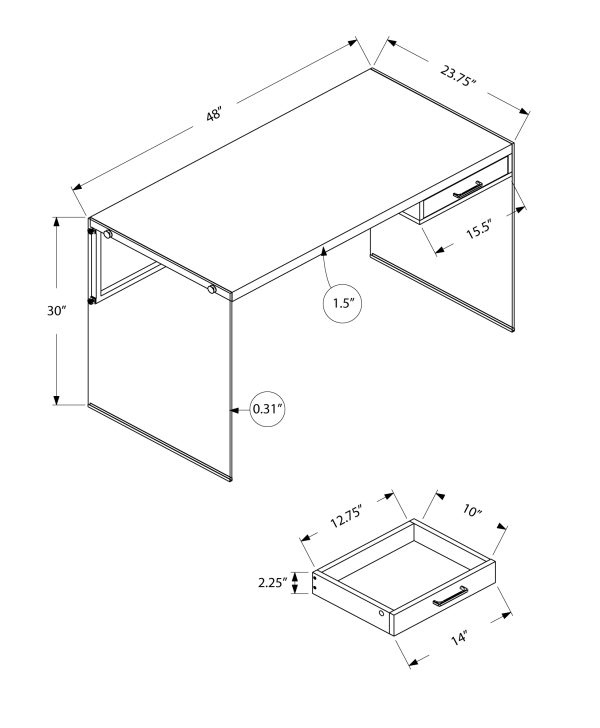 COMPUTER DESK - 48"L / GREY RECLAIMED WOOD / GLASS PANELS
