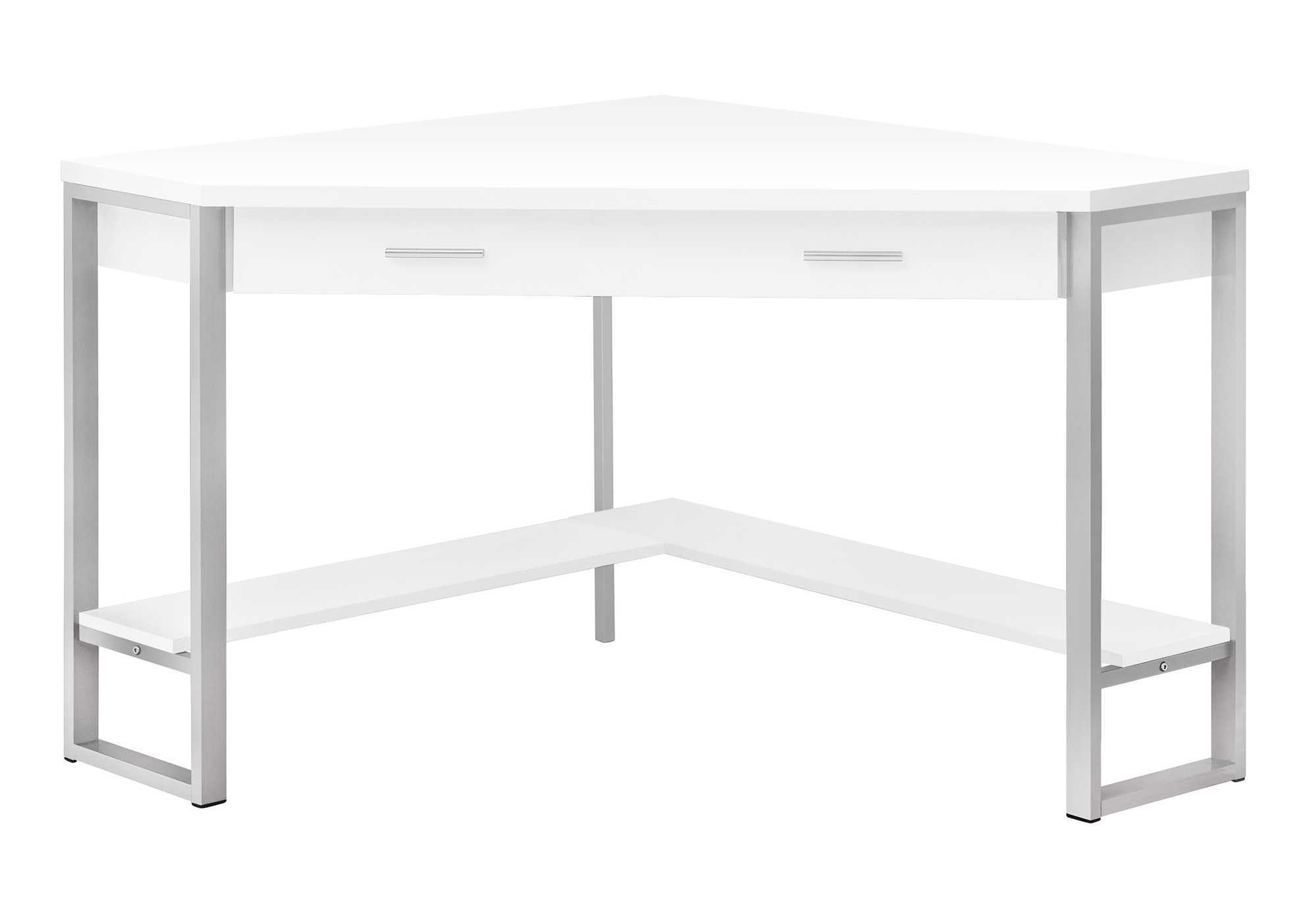 COMPUTER DESK - 42"L / WHITE CORNER / SILVER METAL