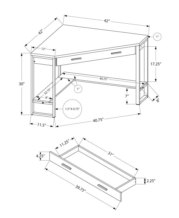 COMPUTER DESK - 42"L / BROWN RECLAIMED WOOD CORNER