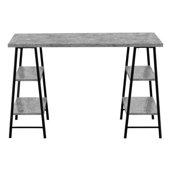 COMPUTER DESK - 48"L / GREY STONE-LOOK / BLACK METAL
